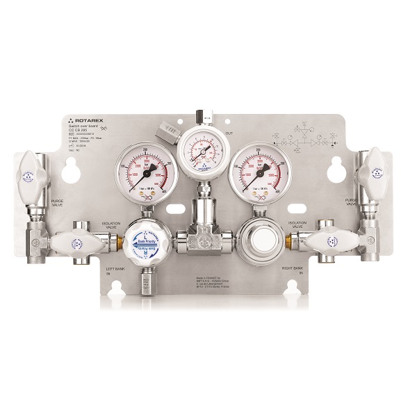 Diaphragm single stage automatic switchover board with manual reset & with integrated outlet pressure regulator – CC285/CC385
